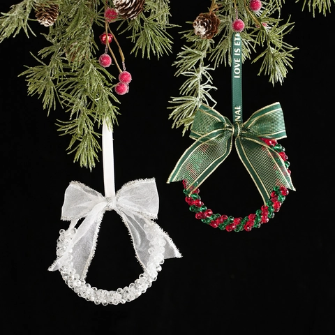 Weihnachten Kristall Perlen Kranz Aufhänger Mit Schleife Festliche Weihnachtsbaum Deko Kranz Türbehang Dekoration