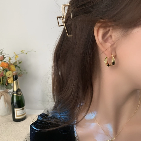 Irregular Wave Hoop Earrings Copper Body With 925 Sterling Silver Earring Post Minimalist Geometric Liquid Metal Style