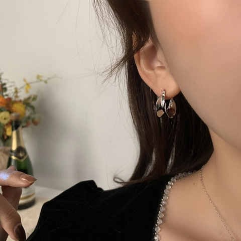 Irregular Wave Hoop Earrings Copper Body With 925 Sterling Silver Earring Post Minimalist Geometric Liquid Metal Style
