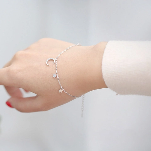 Bracciale Pendente Stella Luna Rame Zircone Intarsiato Gioielli Romantici Per Donne Regalo