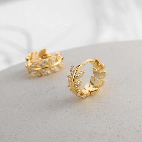 Orecchini A Cerchio Con Foglia E Zircone Con Perno In Argento Sterling 925 Gioielli Eleganti Con Ramo Di Ulivo