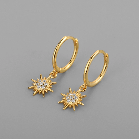 Copper Eight-pointed Star Pendant Hoop Earrings With Zircon Inlay And 925 Sterling Silver Earring Post For Women