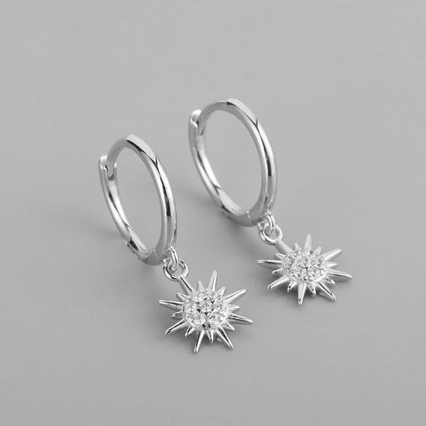 Copper Eight-pointed Star Pendant Hoop Earrings With Zircon Inlay And 925 Sterling Silver Earring Post For Women