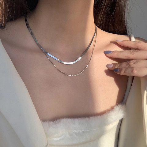 Collar De Doble Capa Cadena De Serpiente Minimalista Elegante Joyería De Cobre Capas Para Mujer