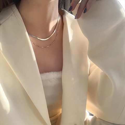 Collar De Doble Capa Cadena De Serpiente Minimalista Elegante Joyería De Cobre Capas Para Mujer