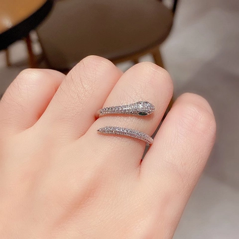 Snake Ring Copper Pavé Zirconia Green Gemstone Eyes Adjustable Open Wrap Luxury Fashion Jewelry For Women