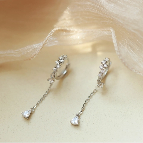 Teardrop Drop Hoop Earrings Zircon Long Chain Tassel Elegant Copper Silver Plated For Women