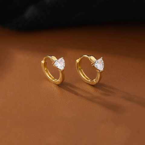 Hart Zirkoon Hoop Oorbellen Koper Met 925 Sterling Zilveren Oorsteker Minimalistische Elegante Sieraden Voor Dames