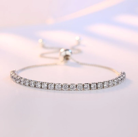 Women Adjustable Slider Bracelet Copper Alloy With Sparkling Zirconia Elegant Geometric Bolo Jewelry Gift