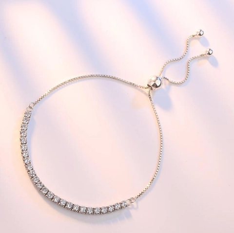 Women Adjustable Slider Bracelet Copper Alloy With Sparkling Zirconia Elegant Geometric Bolo Jewelry Gift