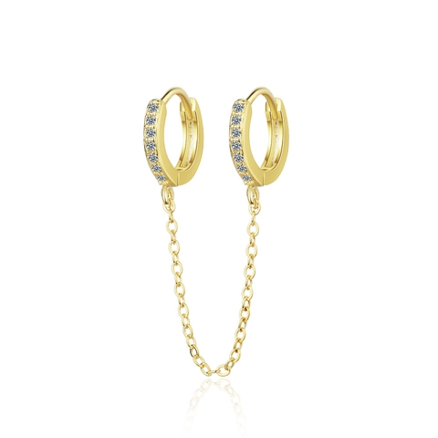 Koperen Cubic Zirconia Dubbele Piercing Ketting Oorbellen Verbonden Huggie Oorbellen Mode Sieraden Voor Dames