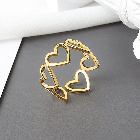 Anillo Abierto Corazón Hueco Joyería De Cobre Ajustable Estilo Elegante Y Simple Para Mujeres