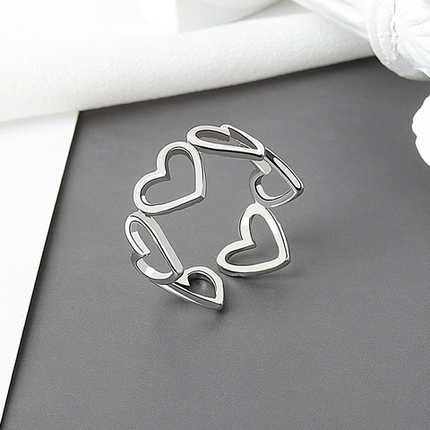 Anillo Abierto Corazón Hueco Joyería De Cobre Ajustable Estilo Elegante Y Simple Para Mujeres