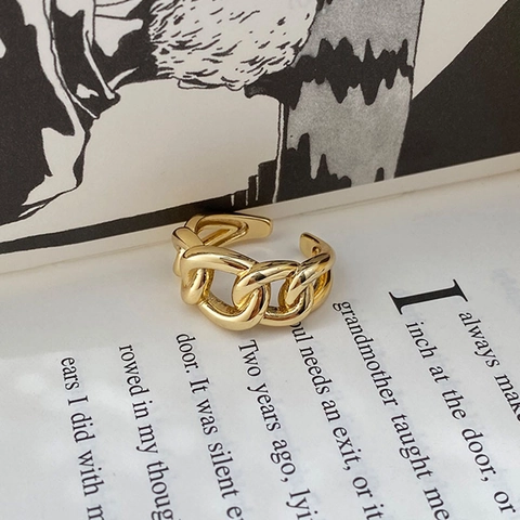 Anillo De Cadena Cubana Cobre Chapado En Oro 18K Abierto Ajustable Hip Hop Streetwear Joyería De Moda Mujer Hombre