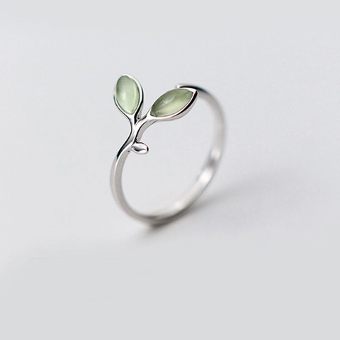 Green Leaf Jewelry Silver Plated Copper Necklace Adjustable Ring Bracelet And Silver Earring Post Studs For Women