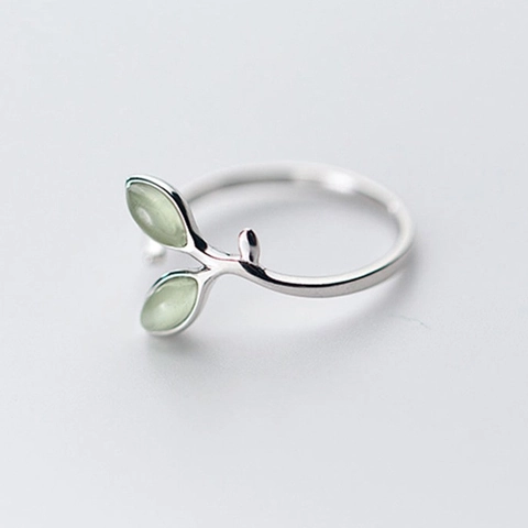 Green Leaf Jewelry Silver Plated Copper Necklace Adjustable Ring Bracelet And Silver Earring Post Studs For Women