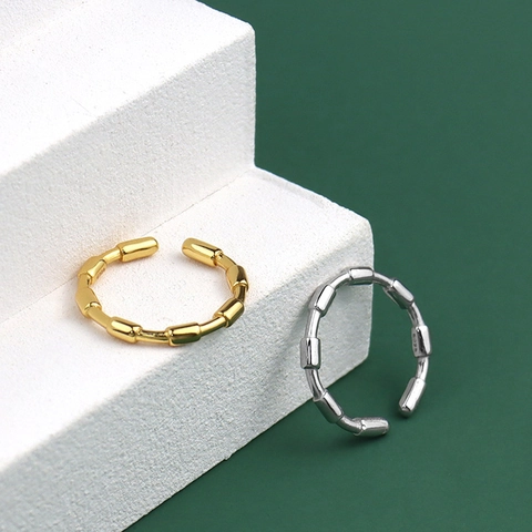 Anello Regolabile Aperto Nodo Di Bambù Rame Metallo Lucidato Geometrico Minimalista Stile Chic Gioielli Eleganti Donna