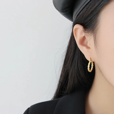 Gedrehte Seil Creolen Vintage Strukturierte Zopf Messing Rund Große Retro Stil Für Frauen Mit Silber Ohrstecker