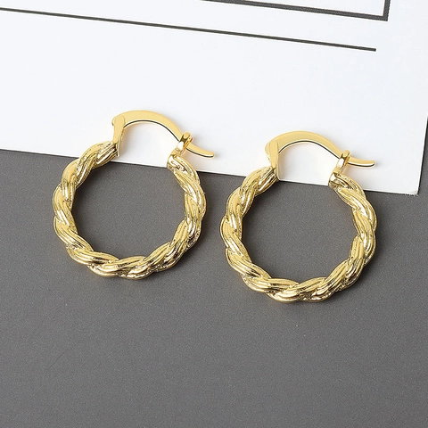 Gedrehte Seil Creolen Vintage Strukturierte Zopf Messing Rund Große Retro Stil Für Frauen Mit Silber Ohrstecker