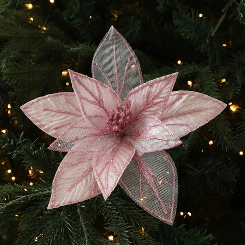 Hohl Glitzer Künstliche Poinsettia Blumen Für Weihnachtsbaum Dekoration Stoff Netz Simulation Blumen DIY Heimdekor