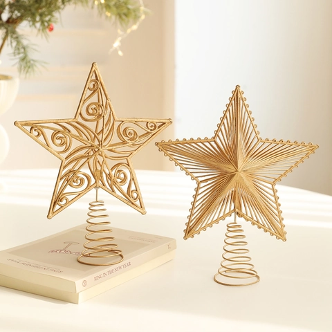 Gold Eisen Metall Weihnachtsbaum Sternspitze Hohl Aus Fünfzackiger Stern Baumkronen Dekorationen Für Feiertag Haus Party Dekor