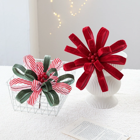 Samt Weihnachtsblume Schleife Mit Roten Beeren Dekostecker Ornament Für Weihnachtsbaum Party Hausdeko Hochzeit Accessoire