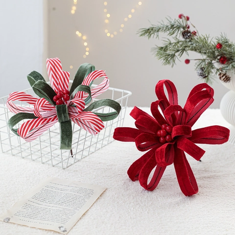 Samt Weihnachtsblume Schleife Mit Roten Beeren Dekostecker Ornament Für Weihnachtsbaum Party Hausdeko Hochzeit Accessoire