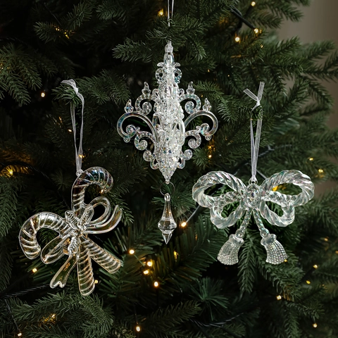 Schillernder Weihnachtsbaumschmuck Transparente Acryl Hängedekorationen Zuckerstange Schleife Kronleuchter Für Die Feiertagsparty