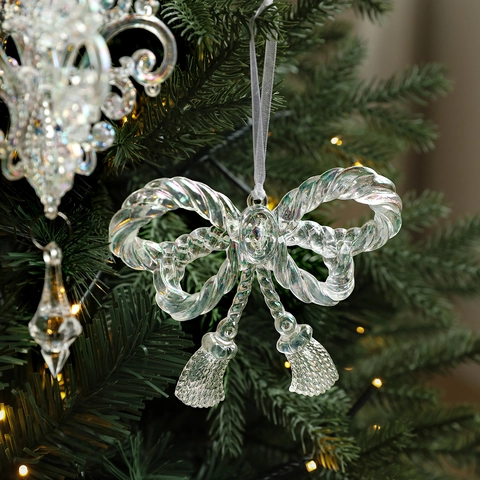 Schillernder Weihnachtsbaumschmuck Transparente Acryl Hängedekorationen Zuckerstange Schleife Kronleuchter Für Die Feiertagsparty