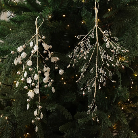 Rama de Decoración de Árbol de Navidad Alambre de Hierro Dorado Cristal de Imitación Gota de Agua Concha Cuentas Adorno Festivo Hogar