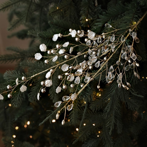Rama de Decoración de Árbol de Navidad Alambre de Hierro Dorado Cristal de Imitación Gota de Agua Concha Cuentas Adorno Festivo Hogar