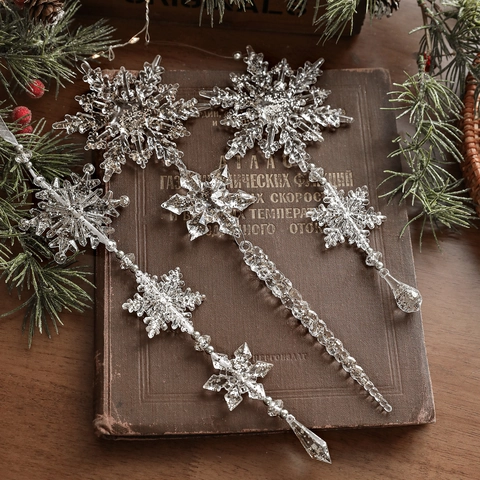 Acryl Schneeflocke Weihnachtsbaum Hängedekoration Transparente Eiszapfen Anhänger Mit Glitzer Für Feiertag Fenster Haus Deko
