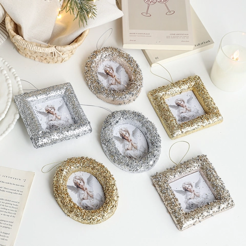 Cornici Foto Appese Di Natale Ornamento Schiuma Glitter Perline Cherubino Angelo Vintage Decorazione Albero Casa