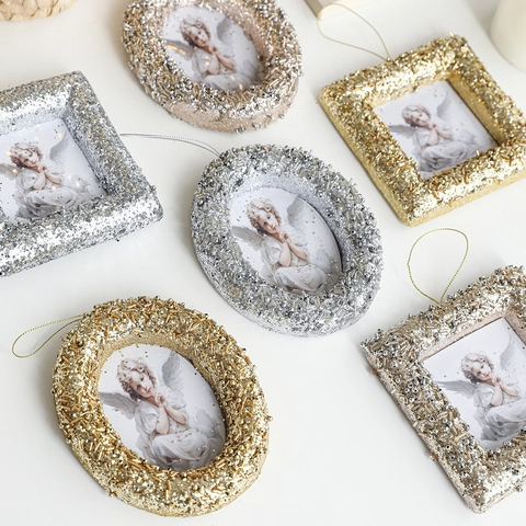 Cornici Foto Appese Di Natale Ornamento Schiuma Glitter Perline Cherubino Angelo Vintage Decorazione Albero Casa