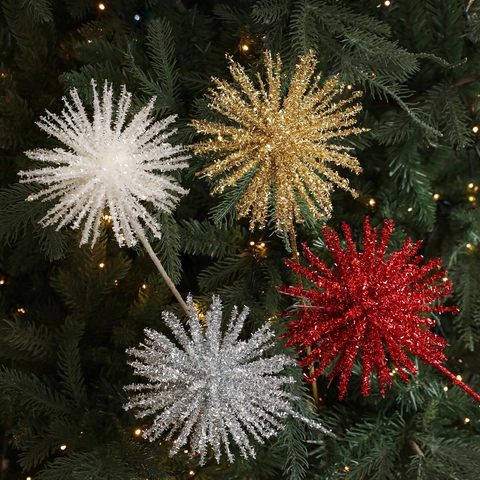 Christmas Tree Decoration Glitter Starburst Stems Firework Explosion Star Pick For Holiday Floral Arrangement Home Party Decor Wedding Ornaments