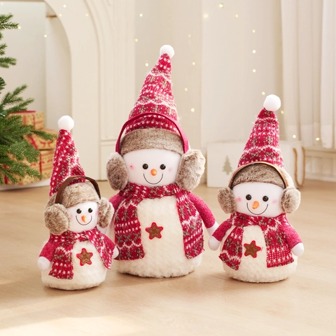 Addobbo Natalizio Pupazzo Di Neve In Peluche Sciarpa Cappello In Maglia Rosso Bianco Welcome Stella Decorazione Casa Festa Regalo