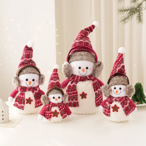 Addobbo Natalizio Pupazzo Di Neve In Peluche Sciarpa Cappello In Maglia Rosso Bianco Welcome Stella Decorazione Casa Festa Regalo