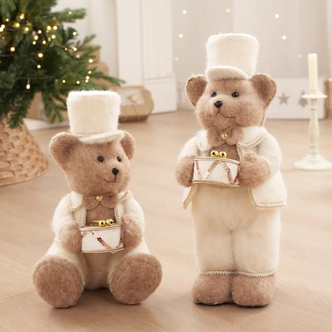 Figurines D'ours De Noël Et Cheval À Bascule En Peluche Tissu À Paillettes Décoration De Table Fête
