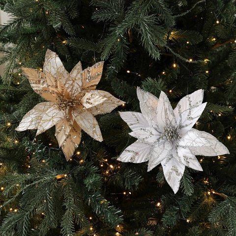 Künstliche Weihnachtsblumen Poinsettia Glitzer Stoffnetz Für Christbaumschmuck Festliche Party Haus Deko
