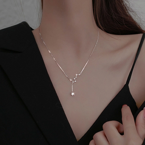 Big Dipper Star Pendant Necklace Copper Zircon Constellation Tassel Clavicle Chain For Women Elegant Accessory