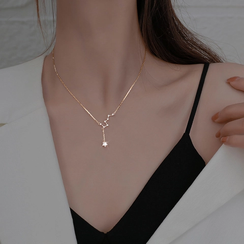 Big Dipper Star Pendant Necklace Copper Zircon Constellation Tassel Clavicle Chain For Women Elegant Accessory