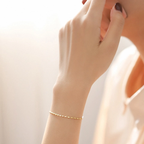 Minimalist Square Link Chain Bracelet Geometric Thin Copper With Silver Or Gold Plating For Women Elegant Chic