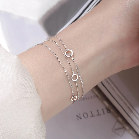 Minimalist Triple Layer Circle Bracelet Silver Plated Copper Geometric Hollow Round Charm Adjustable Jewelry For Women