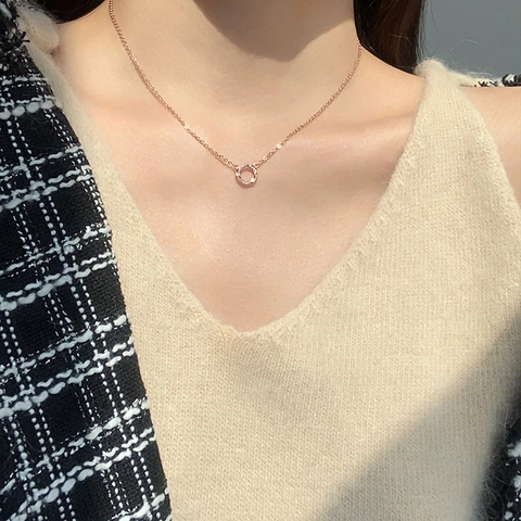 Ronde Cirkel Hanger Ketting Koper Met Micro Zirkoon Gedraaid Touw Geometrische Minimalistische Elegante Sieraden Voor Dames