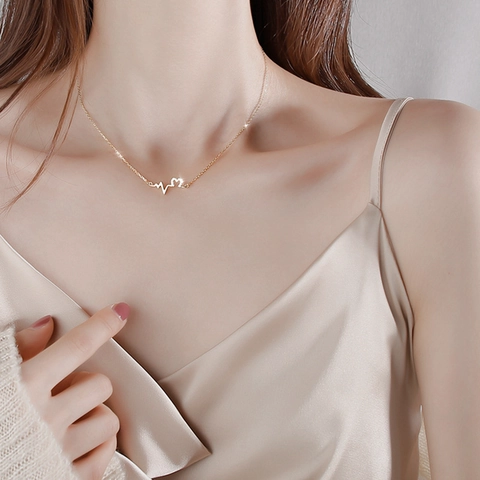 Heartbeat EKG Waveform Heart Pendant Necklace Copper Zircon Minimalist Elegant Fashion Jewelry For Women