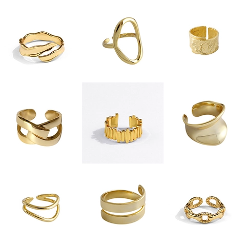 Rings For Women Adjustable Open Size Irregular Lava Texture Geometric Minimalist Copper Jewelry