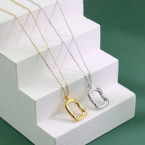 Collana Minimalista Con Pendente Rettangolare Cavo Irregolare Rame Placcato Trama Di Lava Organica Gioielli Alla Moda Per Donne