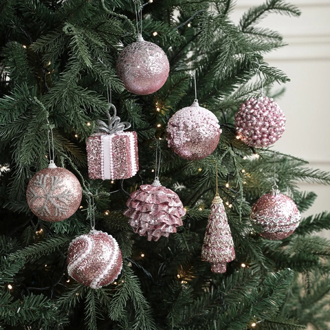 Roze Glitter Kerstbal Hangers Schuim Glinsterende Cadeauverpakking Kerstboom Hangende Ornamenten Feestdecoratie