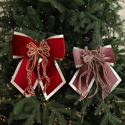 Grande Fiocco di Natale in Velluto Ornamento Con Centro Glitter Decorazione da Appendere per Albero Festa Matrimonio Casa