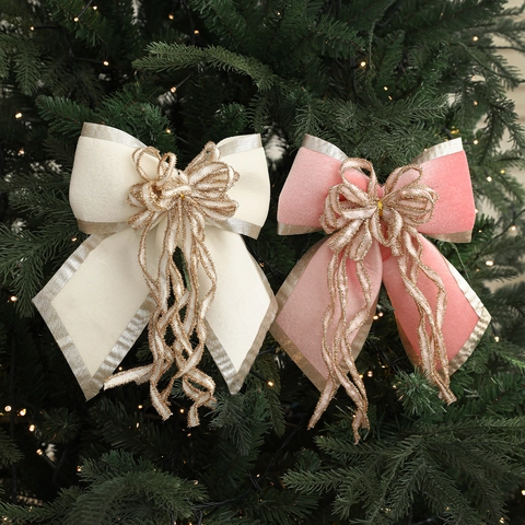 Grande Fiocco di Natale in Velluto Ornamento Con Centro Glitter Decorazione da Appendere per Albero Festa Matrimonio Casa